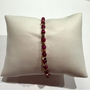 Lola Rose London Berry Pink Fire Agate Beaded Bracelet - Gold Tone Accents